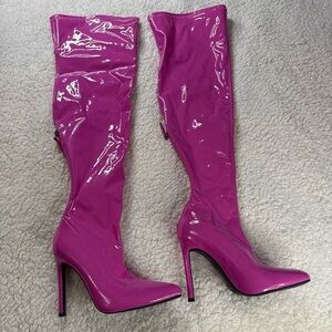Fuchsia Knee-High Stiletto Boots - Women Size 8 - 27in